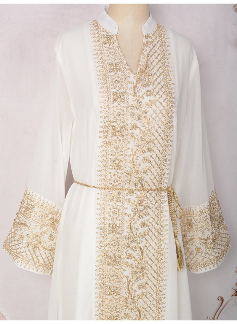 Kaiyuede Women's White Embroidered Jalabiya with Tassels and Belt - Image 5