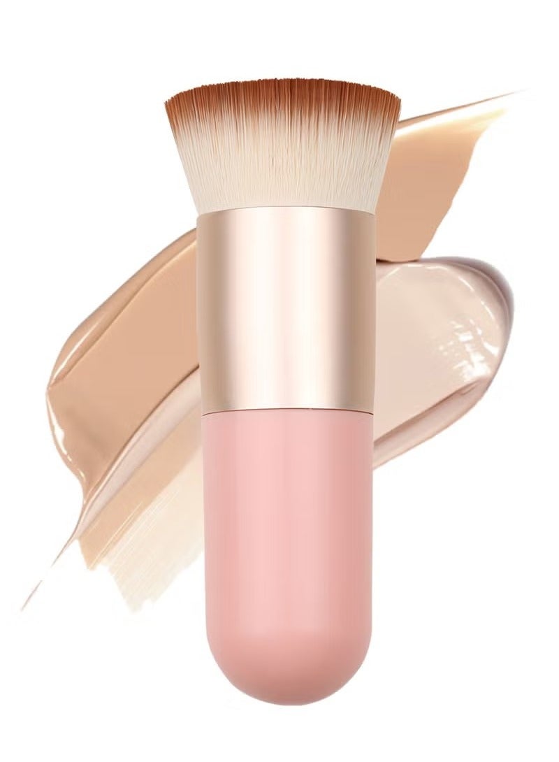 Foundation Brush for Liquid Makeup, Self Tanner Brush Flat Top Kabuki Professional Makeup Brushes Blending Mineral Powder Buffing Stippling Makeup Tools, Pink - Image 1