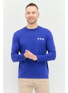 Men Crew Neck Long Sleeves Brand Logo T-Shirt, Bluie