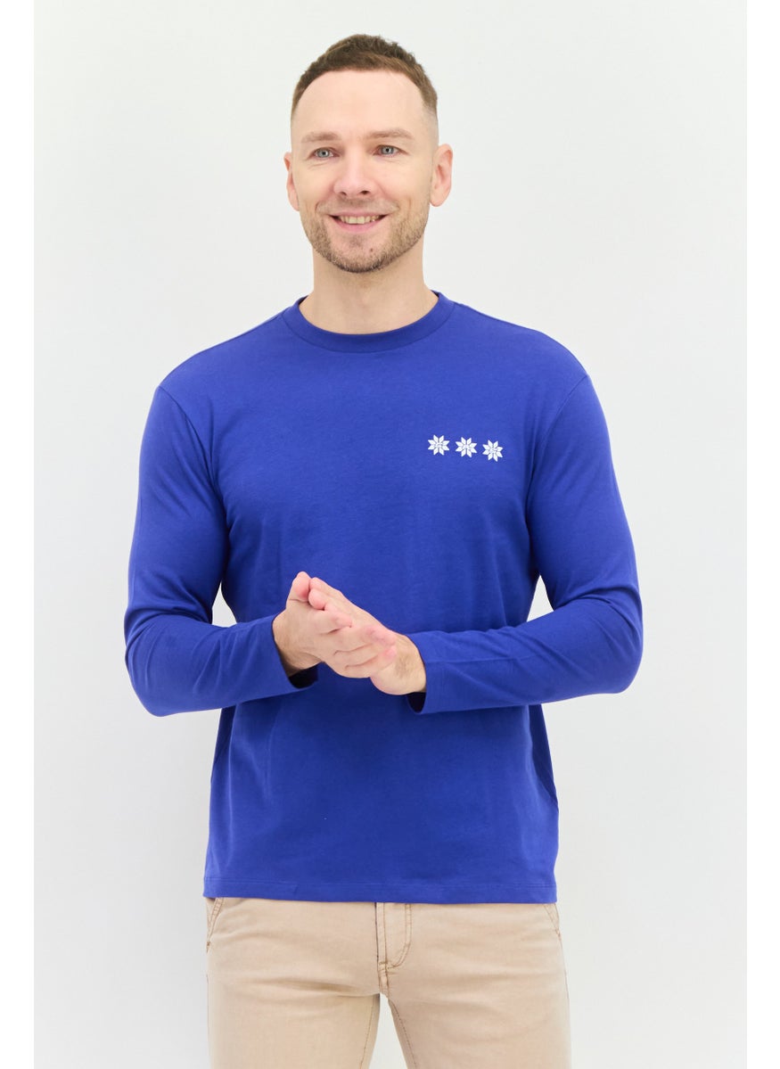 GAS - Men Crew Neck Long Sleeves Brand Logo T-Shirt, Bluie - Image 1