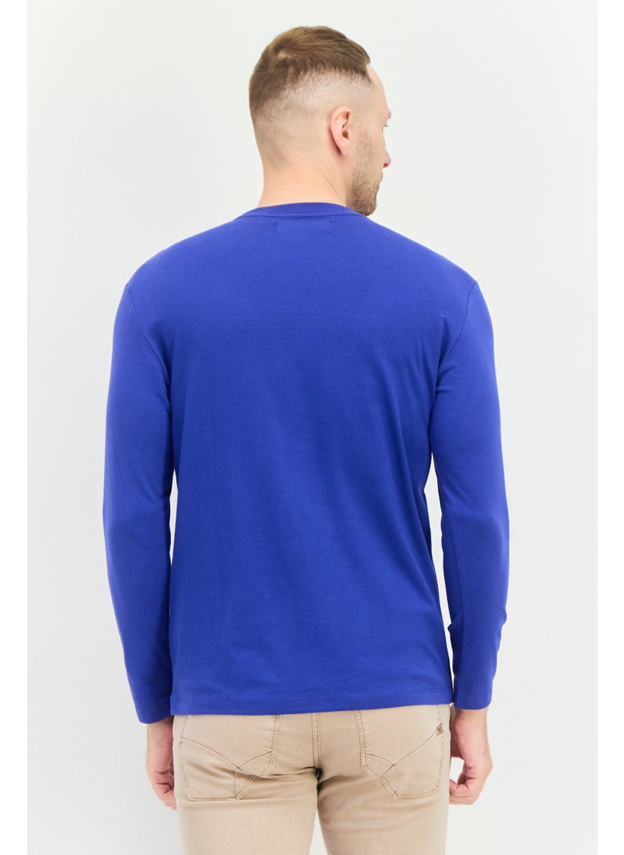 GAS - Men Crew Neck Long Sleeves Brand Logo T-Shirt, Bluie - Image 1
