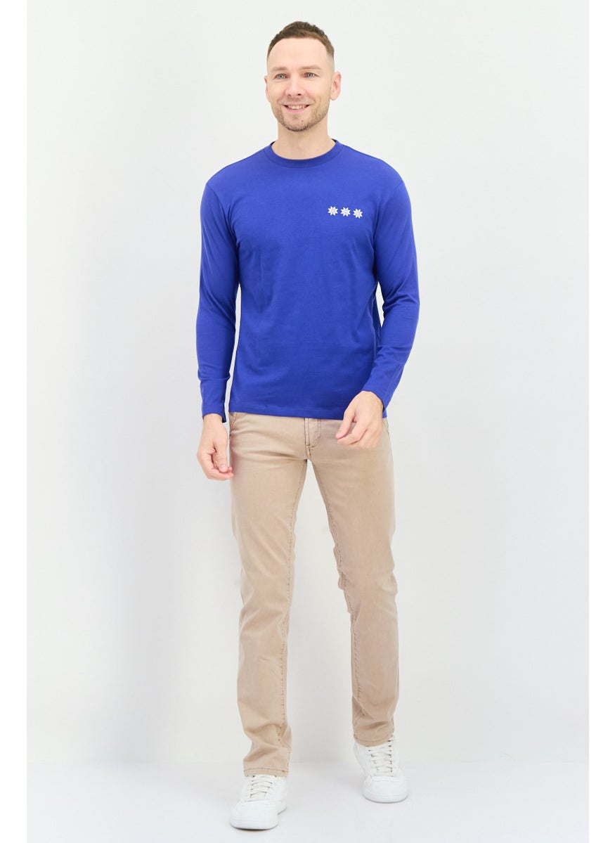 GAS - Men Crew Neck Long Sleeves Brand Logo T-Shirt, Bluie - Image 1