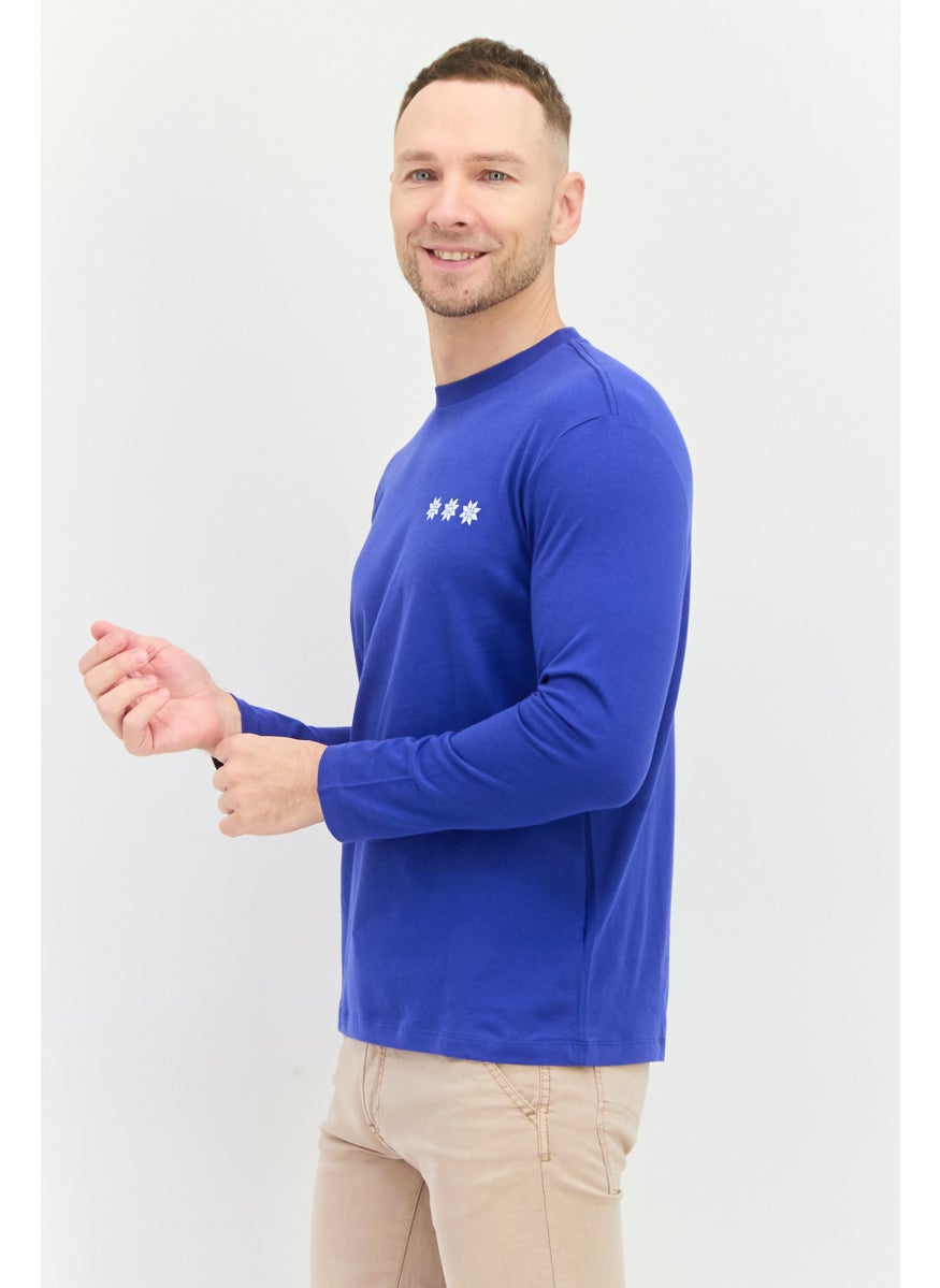 GAS - Men Crew Neck Long Sleeves Brand Logo T-Shirt, Bluie - Image 1