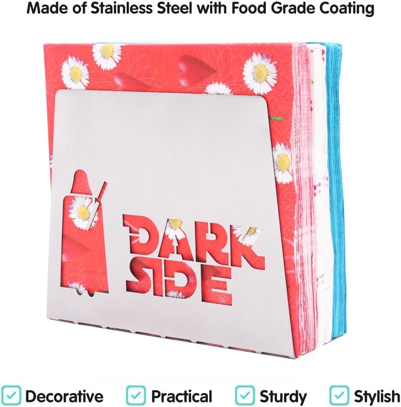 Finex SILVER Dark Side Light Side Premium Stainless Steel Napkin Holder Stand for home kitchen dinner table theme party RV camper restaurant - Image 3
