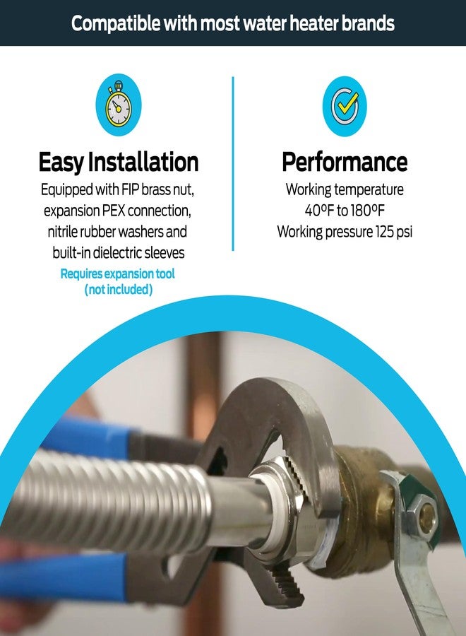 Eastman 18 Inch WaterFlex Expansion Water Heater Connector, 3/4 Inch FIP x 3/4 Inch Expansion PEX (F1960), Stainless Steel Corrugated Water Heater Supply Line, 438318 - Image 3