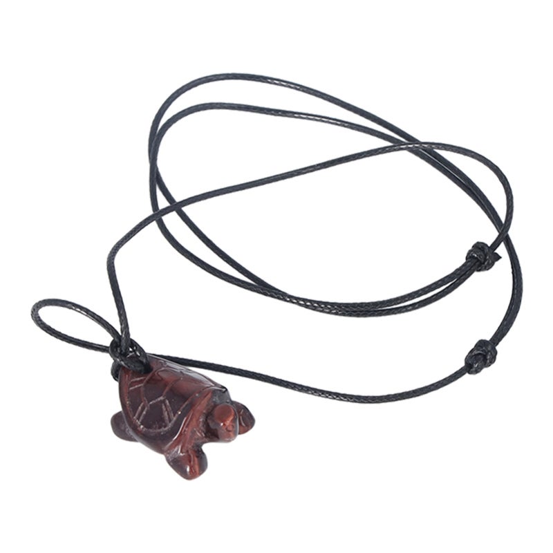 Turtle Pendant Necklace: Hand Carved Natural Semi Precious Stone - Adjustable Cord Healing Crystal Necklace for Meditation, Healing, Gift Giving - Image 1