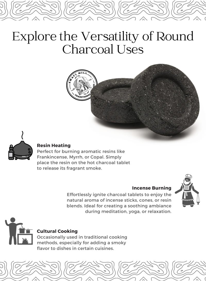 Awafi Mill Round Charcoal Tablets for Incense | Quick Lighting Charcoal Discs for Aromatic Resins and Herbs - Image 3