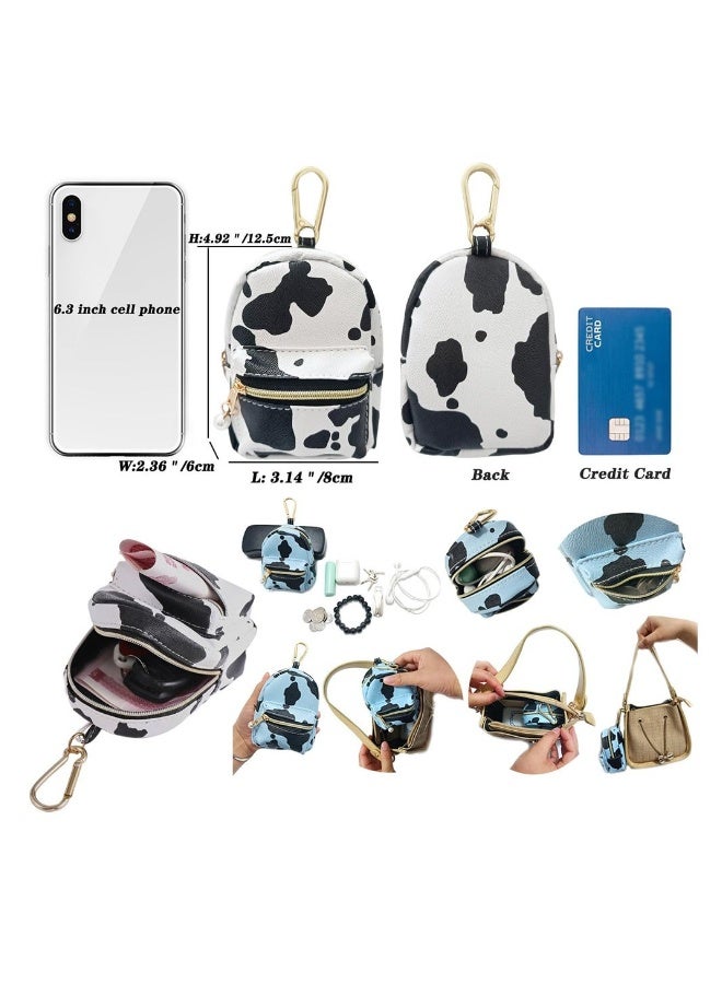 Printed Cow Pattern Coin Purse, PU Leather Little Backpack Portable Cute Mini Key Chain Bags  for Women, Mini Wallets, Cute Small Change Purse (White) - Image 1
