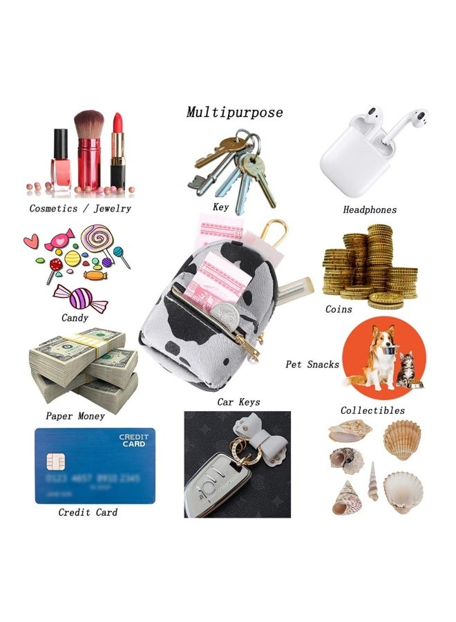 Printed Cow Pattern Coin Purse, PU Leather Little Backpack Portable Cute Mini Key Chain Bags  for Women, Mini Wallets, Cute Small Change Purse (White) - Image 3