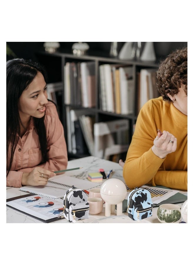 Printed Cow Pattern Coin Purse, PU Leather Little Backpack Portable Cute Mini Key Chain Bags  for Women, Mini Wallets, Cute Small Change Purse (White) - Image 2