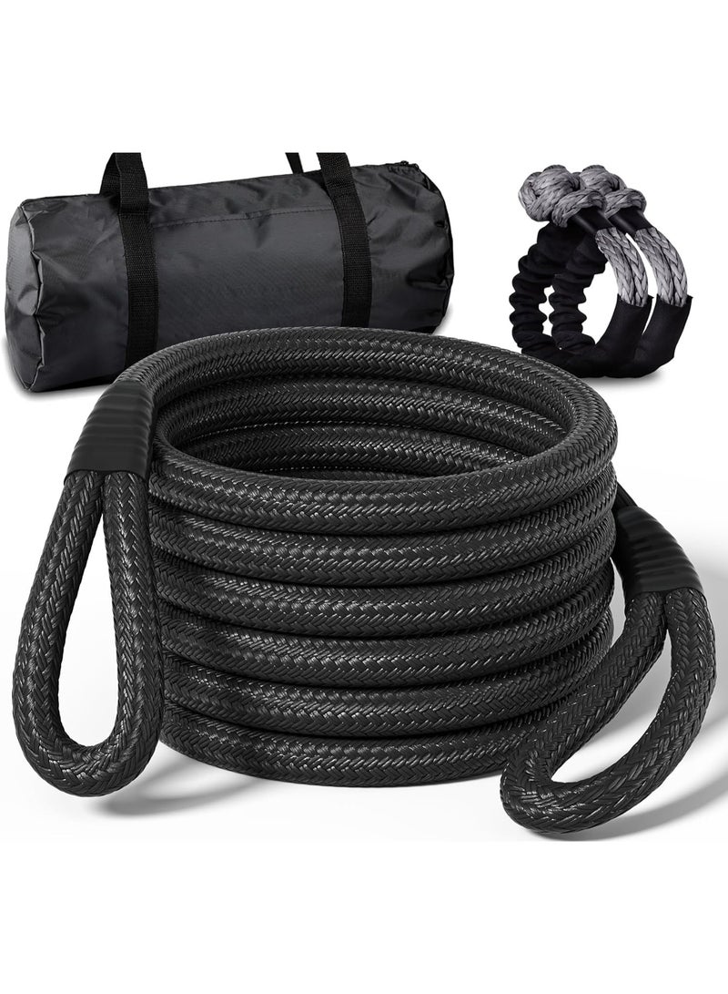 Oasisgalore 36000 LBS Kinetic Recovery Tow Rope with Soft Shackle，25mm x 9m,Heavy Duty Snatch Strap, 35% Elasticity Offroad Recovery Kit for Jeep Car Truck ATV UTV SUV, Black - Image 1