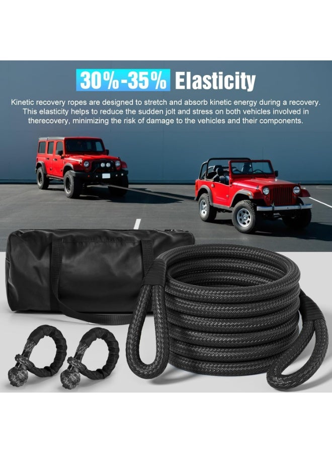 Oasisgalore 36000 LBS Kinetic Recovery Tow Rope with Soft Shackle，25mm x 9m,Heavy Duty Snatch Strap, 35% Elasticity Offroad Recovery Kit for Jeep Car Truck ATV UTV SUV, Black - Image 5
