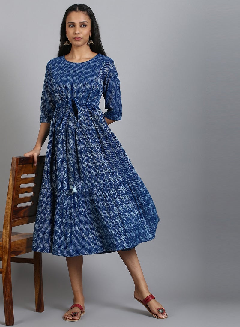 IndHeritage Premium Dress - Christmas collection - Dark blue colour mid calf length dress - Stylish trending Indo Western Dress - Image 1