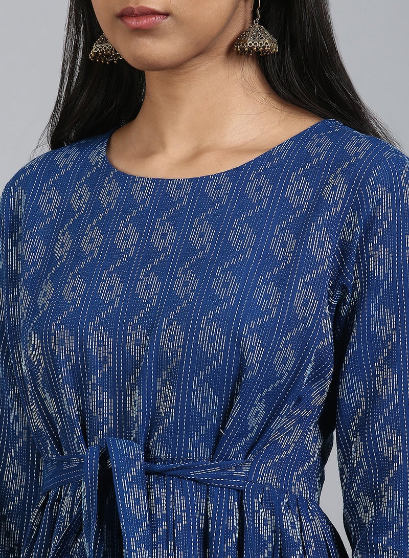 IndHeritage Premium Dress - Christmas collection - Dark blue colour mid calf length dress - Stylish trending Indo Western Dress - Image 3