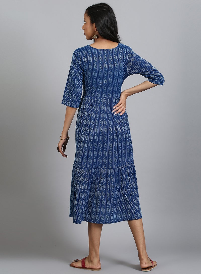 IndHeritage Premium Dress - Christmas collection - Dark blue colour mid calf length dress - Stylish trending Indo Western Dress - Image 2