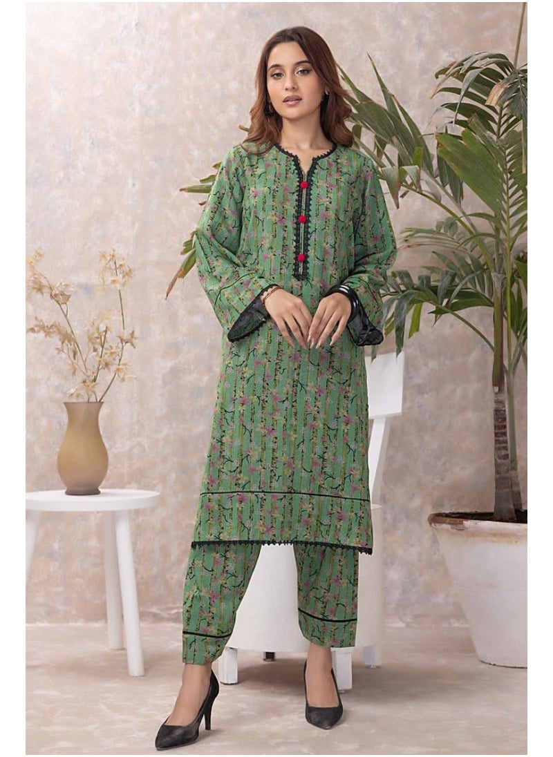 Ideas - 2PC Printed Dhanak Unstitched Suit - Image 1