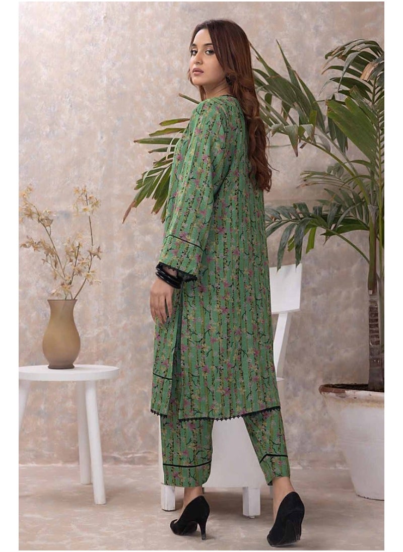 Ideas - 2PC Printed Dhanak Unstitched Suit - Image 1