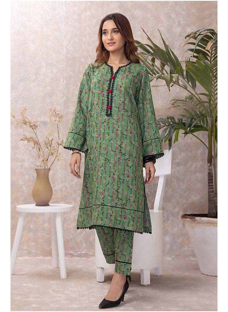 Ideas - 2PC Printed Dhanak Unstitched Suit - Image 1