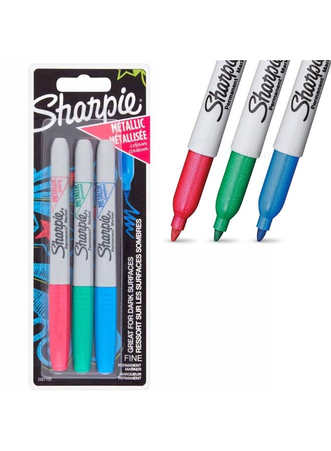 Sharpie Metallic Permanent Markers | Fine Point | Assorted Colours | 3 Count - Image 1