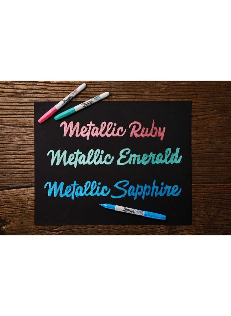 Sharpie Metallic Permanent Markers | Fine Point | Assorted Colours | 3 Count - Image 3