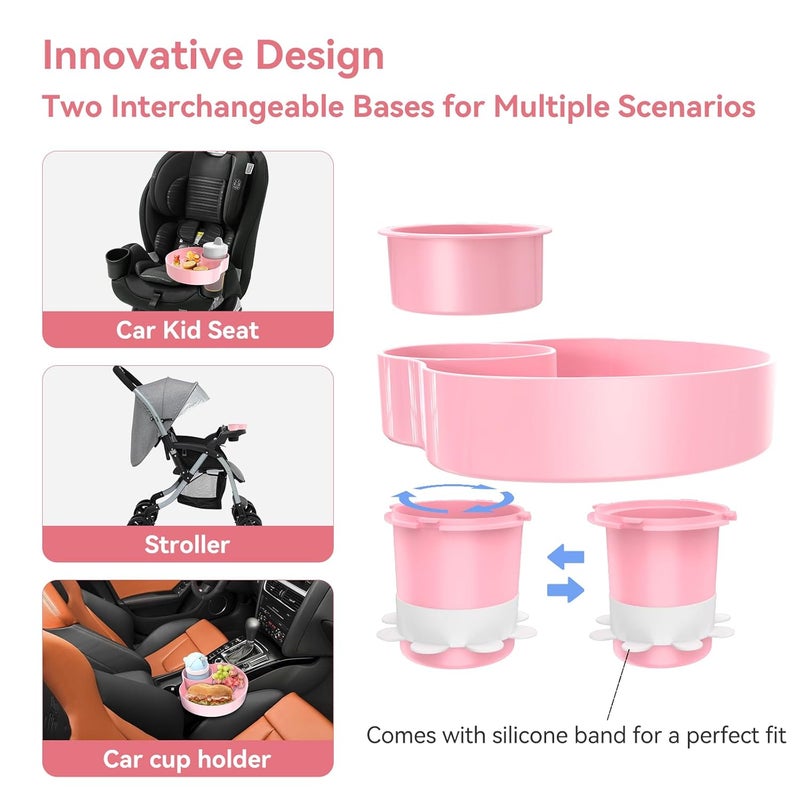PPTSLID Car Seat Snack Tray: Travel Tray for Kids Carseat Cup Holder with Food Trays, Stroller Snacks Plate for Toddlers, Kid Road Trip Essentials, Pink - Image 5