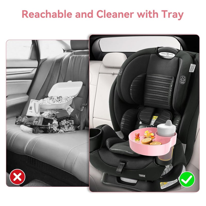 PPTSLID Car Seat Snack Tray: Travel Tray for Kids Carseat Cup Holder with Food Trays, Stroller Snacks Plate for Toddlers, Kid Road Trip Essentials, Pink - Image 4