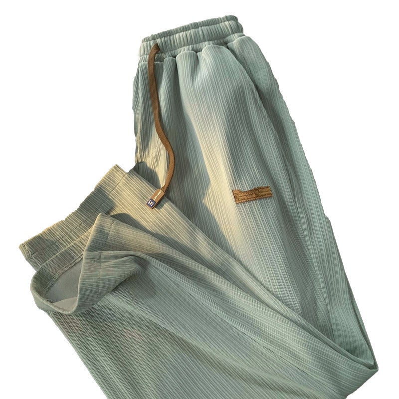 Vertical Ice Silk Summer Casual Pants Mens Elastic Waist Thin Pants Mens and Womens plus size High Stretch Casual Pants K11 Green - Image 5