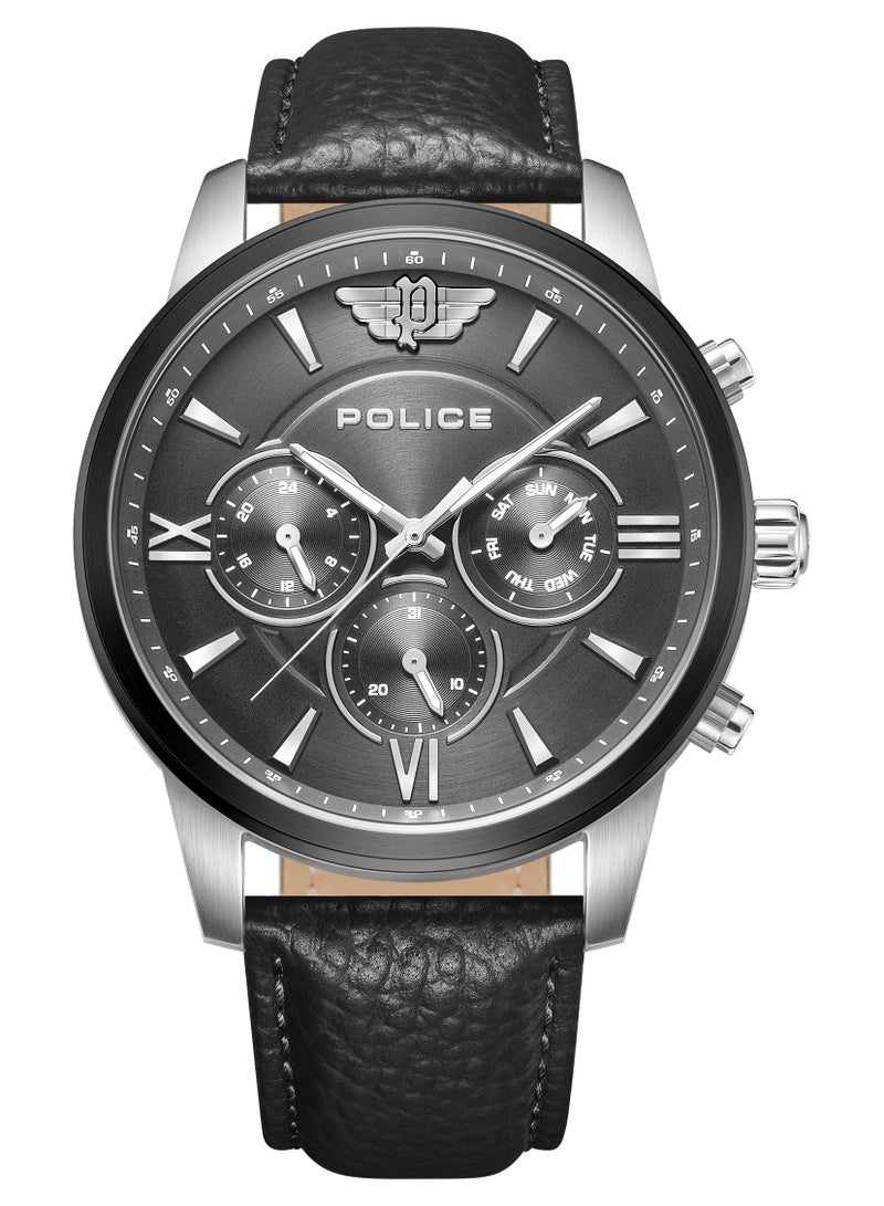 POLICE Men Avondale Li Cool Grey Dial With Black Genuine Leather Chronograph Watch - Image 1