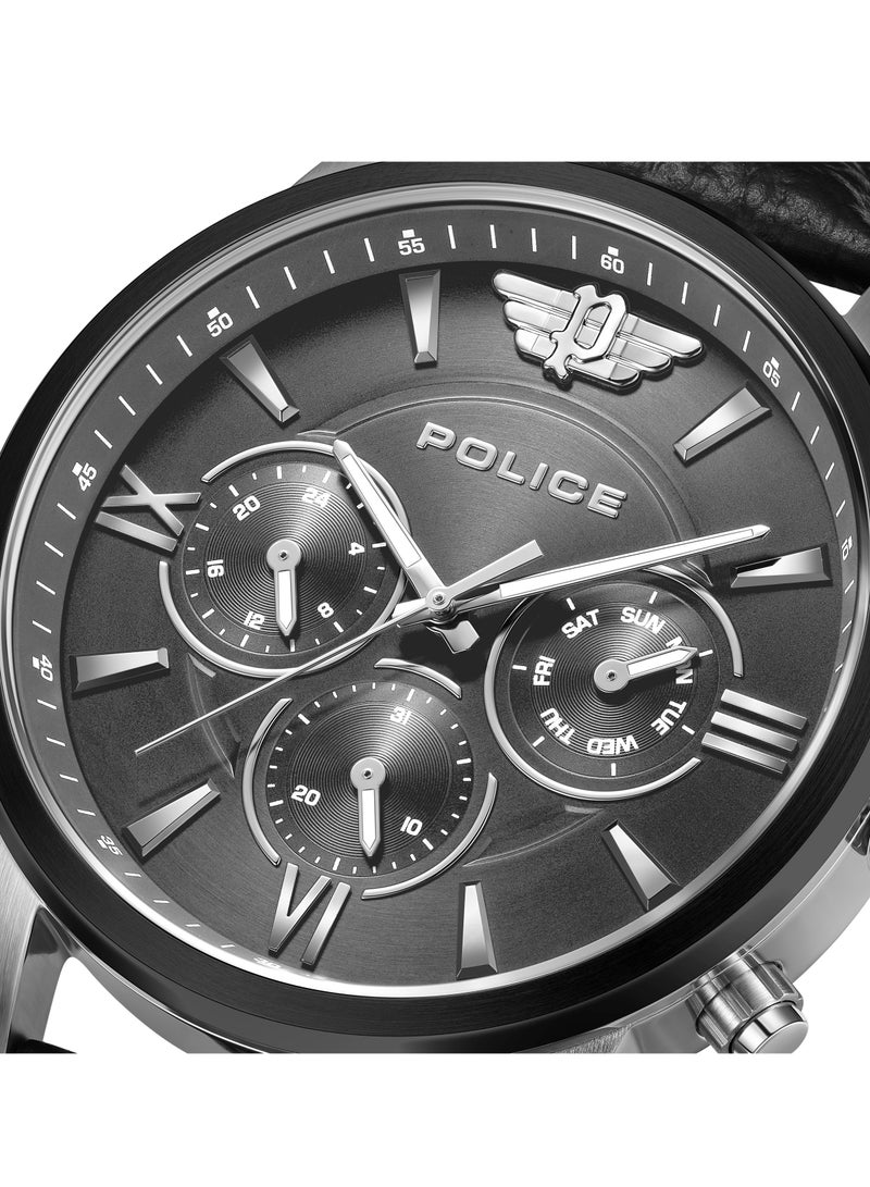 POLICE Men Avondale Li Cool Grey Dial With Black Genuine Leather Chronograph Watch - Image 4