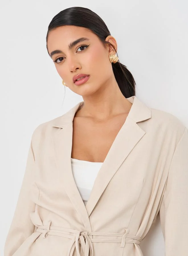 Styli Styli Regular Fit Linen Look Belted Blazer