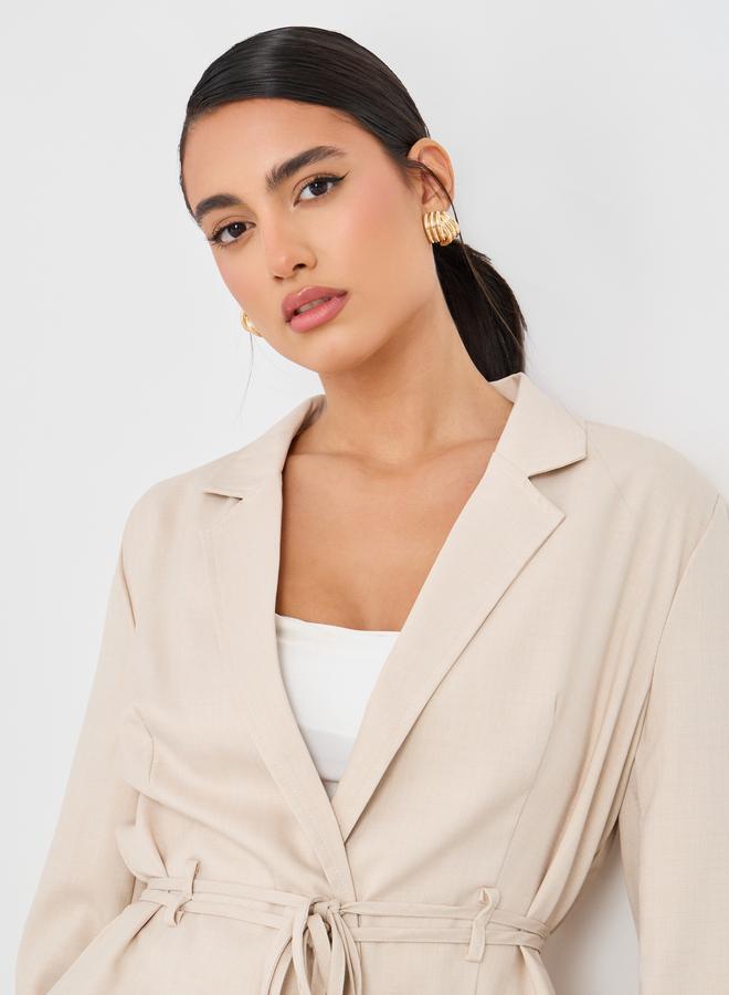 Styli Styli Regular Fit Linen Look Belted Blazer - Image 3