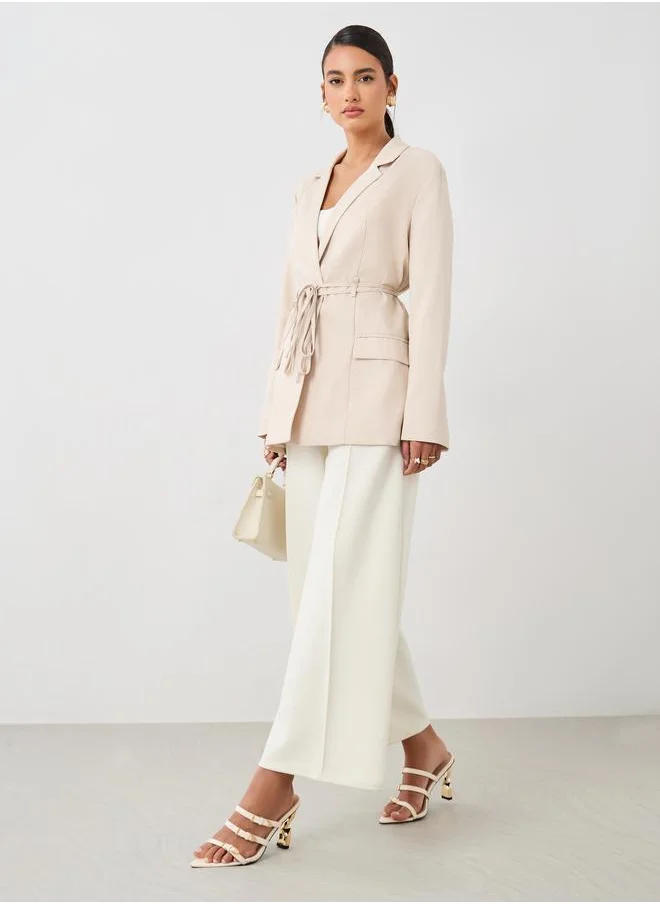 Styli Styli Regular Fit Linen Look Belted Blazer