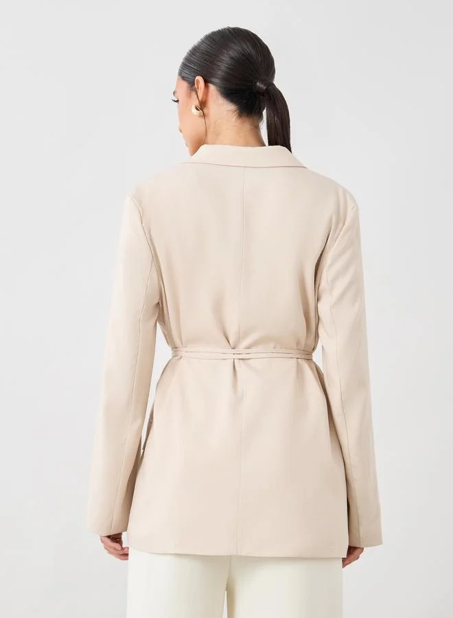 Styli Styli Regular Fit Linen Look Belted Blazer