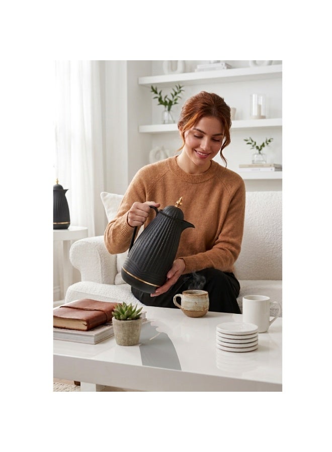 Melrich Premium Vacuum Flask 1.0L Insulated Thermal Carafe with Pink Glass Refill Elegant Plastic Body Thermos for Tea, Coffee, and Hot Water Heat Resistant Handle & Non-Slip Base - Image 5