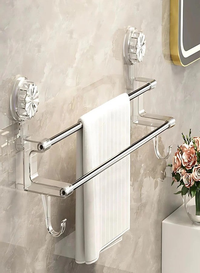REWOP No-Drill Towel Rack for Bathroom, Towel Holder in Bathroom, Wall Mounted Bathroom Towel Rack - Suction Cup Double Rod Wall Shelf for Towels & Clothes (23 Inch) - Image 1