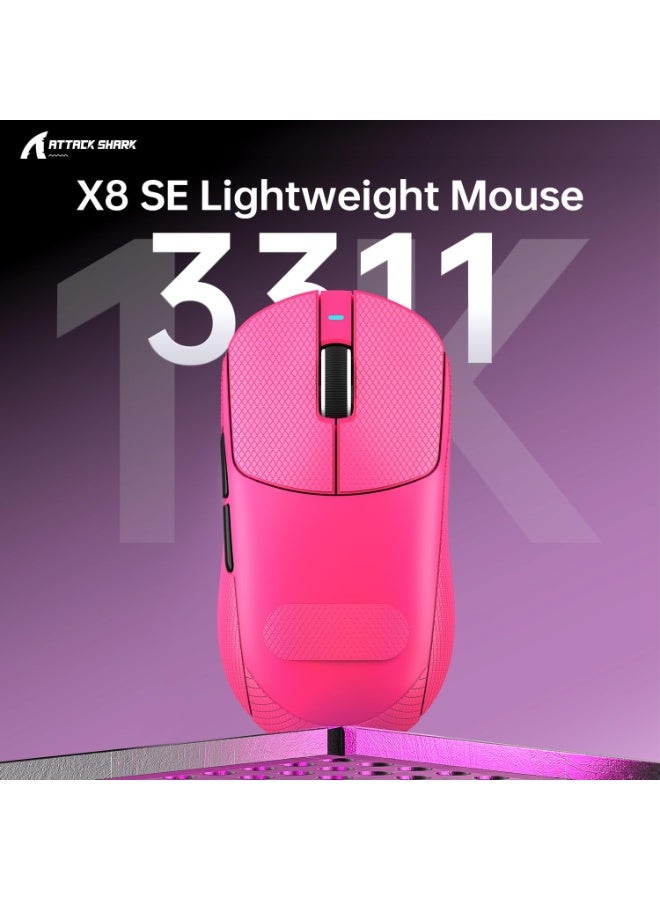 Attack Shark X8SE Wireless Gaming Mouse, Adjustable 25K DPI PAW3311 Optical Sensor, Ergonomic 59g Lightweight, Triple Modes 2.4G/BT/USB-C, 500mAH Battery, 5 Programmable Buttons for PC/Mac- Berry Red - Image 2