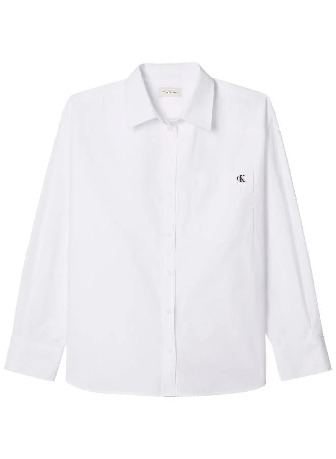 Calvin Klein Jeans Brilliant White Relaxed Monogram Poplin Shirt for Women | Best Price UAE