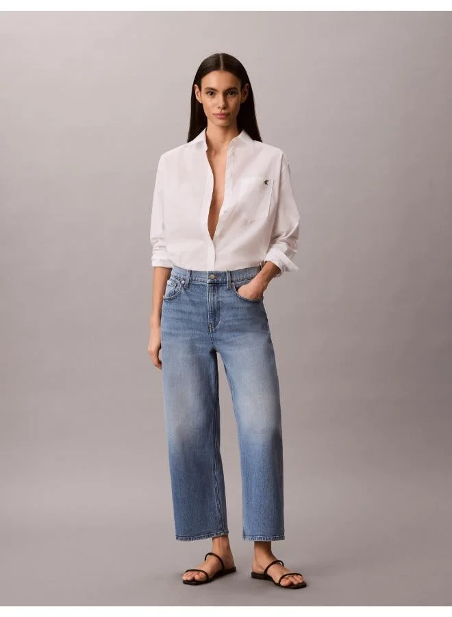 Calvin Klein Jeans Brilliant White Relaxed Monogram Poplin Shirt for Women | Best Price UAE