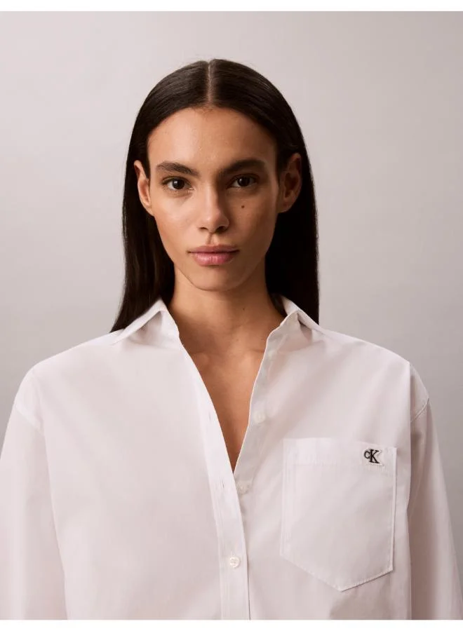 Calvin Klein Jeans Brilliant White Relaxed Monogram Poplin Shirt for Women | Best Price UAE