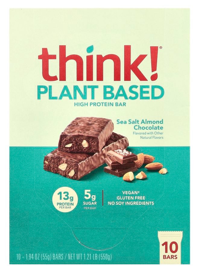 Think High Protein Bars Sea Salt Almond Chocolate 10 Bars 1.94 oz (55 g) Each