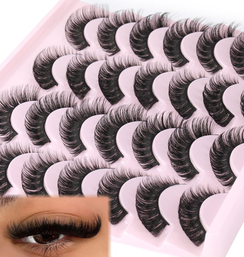 False Eyelashes Russian Strip Lashes Volume Fake Eyelashes Extension DCurly Wispy Handmade Soft Reusable 14 Pairs Lashes Pack
