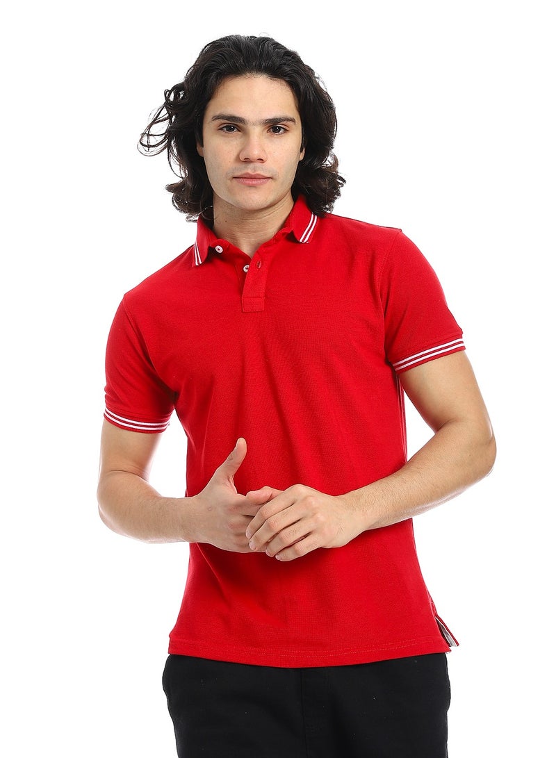 Andora Elite Stripe Pique Polo Shirt _ Red  - Image 1