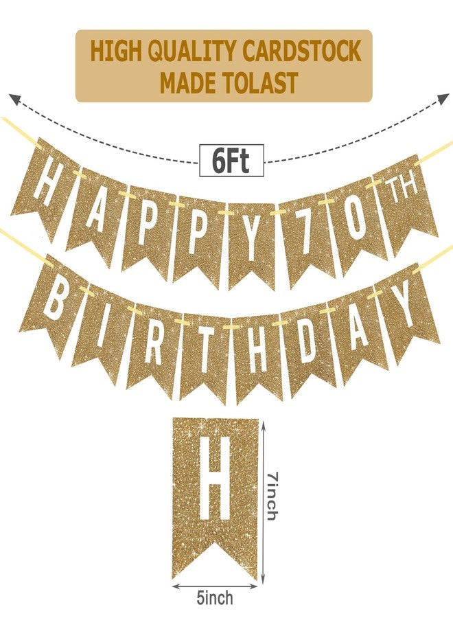 Netnology Pre-Strung Gold Happy 70th Birthday Banner Decorations,12 ft No DIY Gold Glitter 70th Birthday Party Banner Sign Decor for Women Men Girl Boy Party Supplies - Image 2