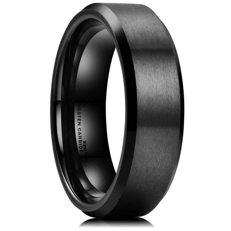 King Will 6mm Men's Black Wedding Ring - Brushed Matte Surface, Beveled Polished Edge, Comfort Fit Size 9 - Image 1