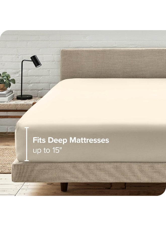 Bare Home 2Pack Fitted Bottom Sheets Twin Premium 1800 UltraSoft Wrinkle Resistant Microfiber Deep Pocket Twin Sand - Image 4