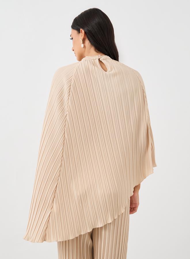 Styli High Neck Plisse Asymmetric Hem Top - Image 4