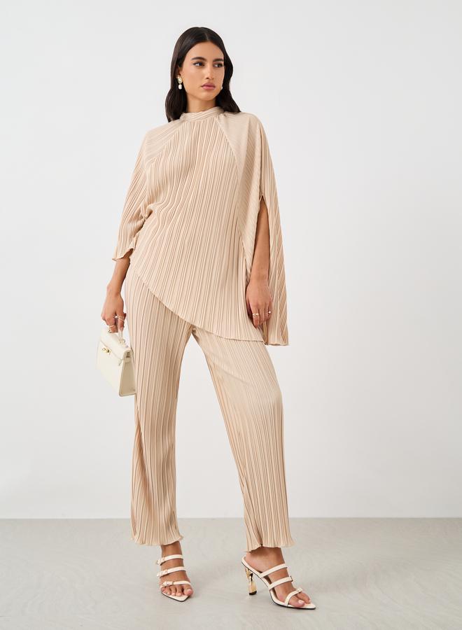 Styli High Neck Plisse Asymmetric Hem Top - Image 2