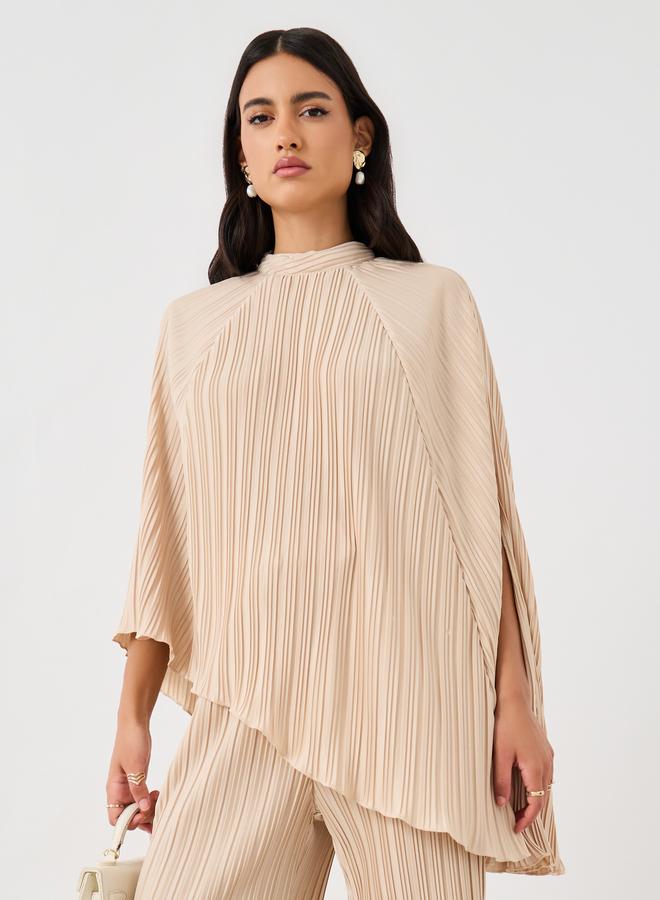 Styli High Neck Plisse Asymmetric Hem Top - Image 1