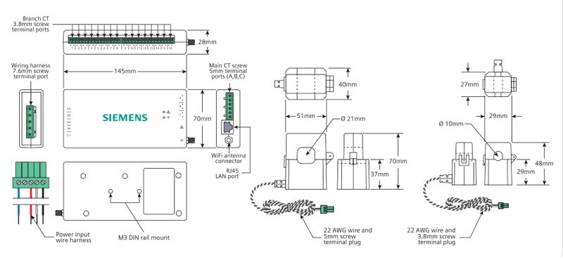 SIEMENS مراقب الطاقة الذكي من SIEMENS Inhab مع حساسات مستوى الدائرة من 16-50 أمبير وحساسات رئيسية من 2-200 أمبير لمراقبة وقياس الكهرباء في الوقت الحقيقي - Image 3