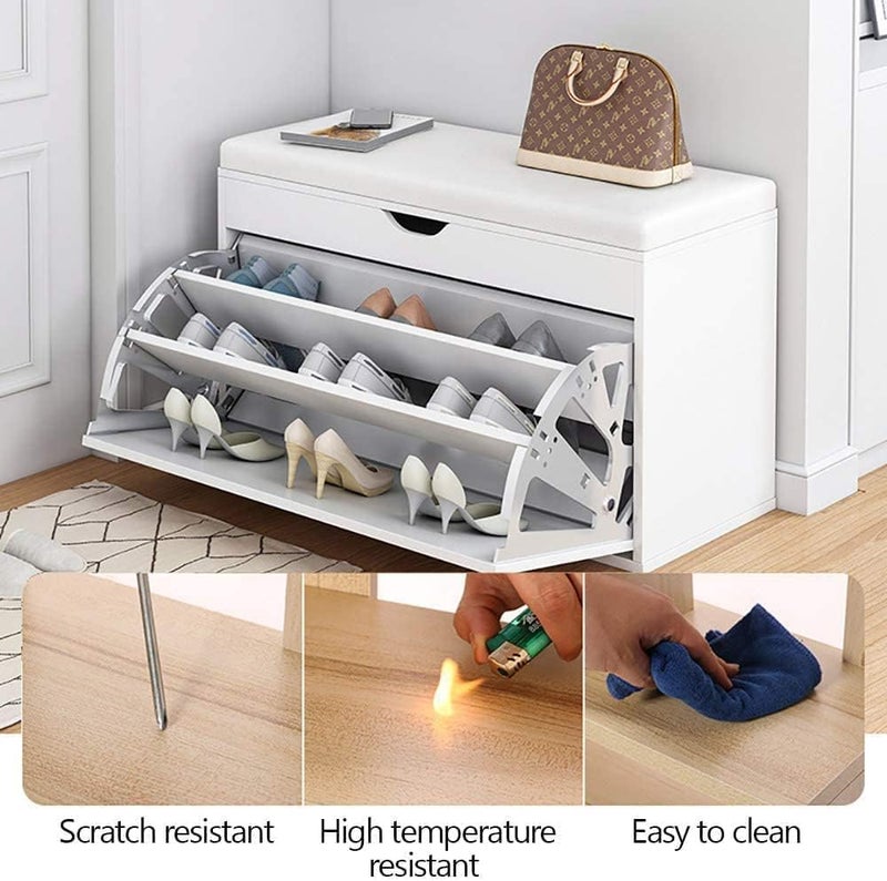 1st Shoe Storage Bench with Hidden Shoe Rack Leather Shoe Organizer Bench Modern Shoe Cabinet (60 * 30 * 50 White) - Image 4